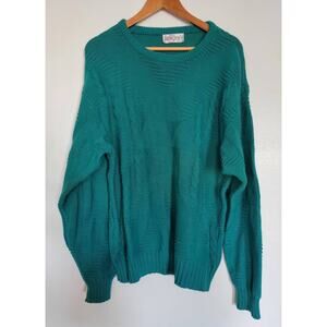 Vintage Jantzen Teal Cable Knit Sweater Mens Medium Pullover Made in USA